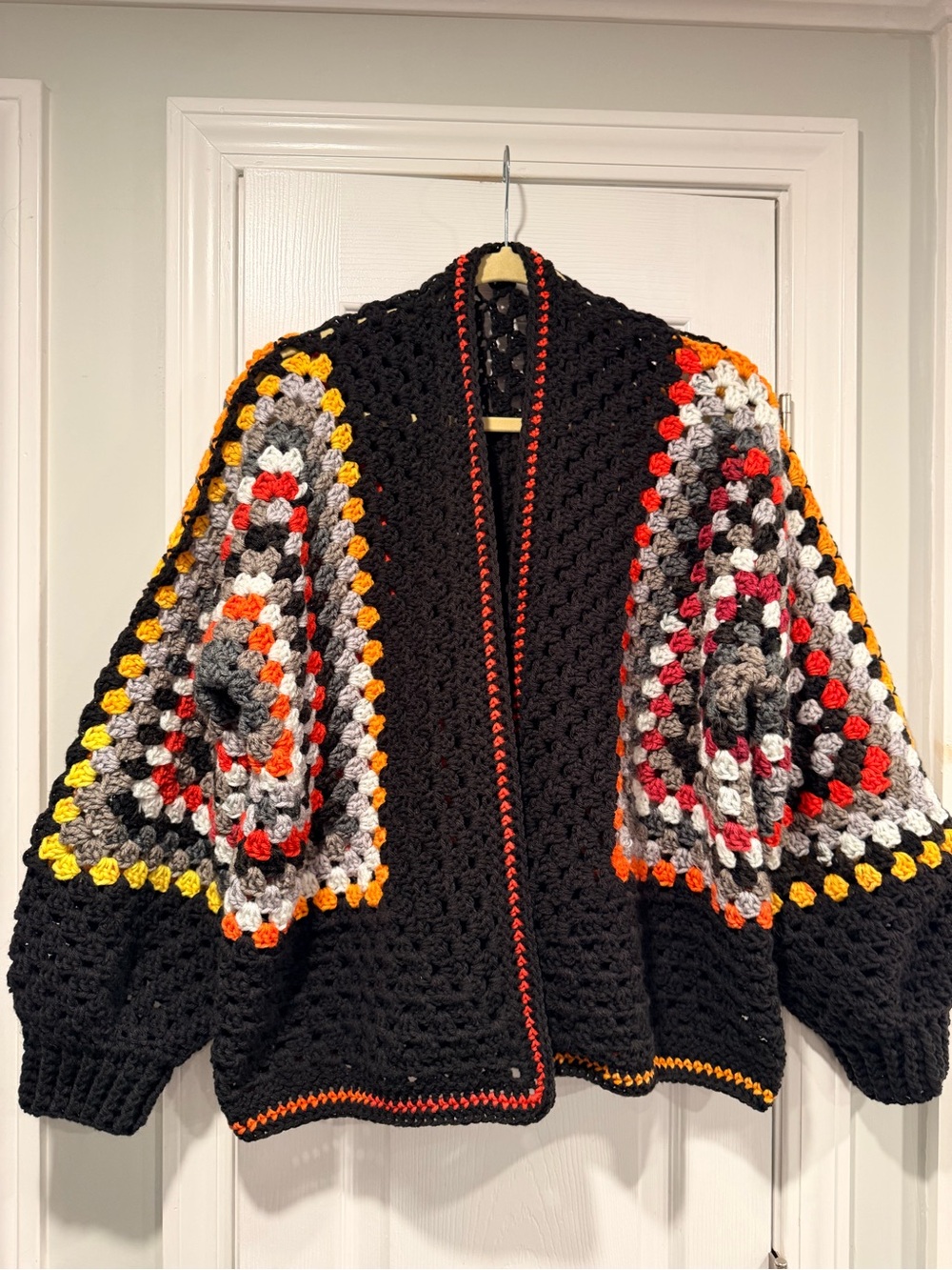 Handmade Crochet Granny Square One Size Cozy Cardigan Boho Chunky Knit Sweater